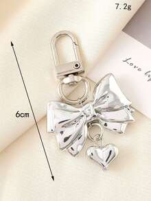 1pc Silver Alloy Bow & Heart Shaped Women Bag Charm, Wallet Accessory, Minimalist Punk Style, Suitable For Outings, Women's Gift, Girlfriend Birthday/Christmas Gift, Wallet Decor & Chain, Bag Pendant, Teacher Accessory