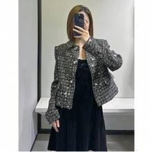 Herbst und Winter Serie Mode Pailletten Texturierte Revers Blazer Kurze Jacke 9365963