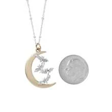 Bronze Crescent Moon Necklace: Sterling Silver Bats, Halloween Jewelry