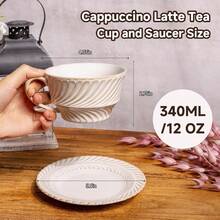 Ceramic Latte Cup With Saucer 12 OZ Cappuccino Cup Vintage Cafe Art Cups For Espro Turkish Coffee Farmhouse Latte Mugs Tea Cups And Saucers Porcelain Set For Baristas Great Gift