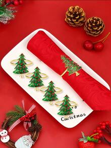 6pcs Christmas Tree Napkin Rings, Suitable For Room Decor, Dining Table Decor, Home Decor, Fit For Christmas, Party, Birthday, Wedding And Banquet Buffet Table Elegant Minimalist Decoration - Multicolor - View 46