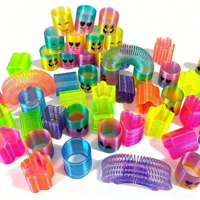 12/20/40/60pcs Set Assorted Rainbow Party Favors, Mini Plastic Toys With Random Shapes And Colors, Stress Relief Spring Toys, Suitable As Birthday Gifts For Boys And Girls, Carnival Prizes, Filler For Gift Bags, Autumn/Winter