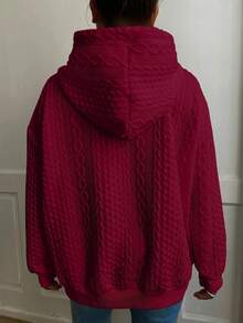 Áo sweatshirt dài tay dệt kim jacquard màu trơn dáng rộng thoải mái dành cho nữ cỡ lớn, thích hợp cho mùa xuân. - Màu Đỏ Sâu - Xem 2