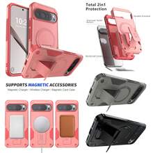 Pink For Pixel 9/Pixel 9 Pro/9 Pro XL/Pixel 10/Pixel 10 Pro/10 Pro XL Shockproof Heavy Duty Magnetic Holder Case Hybrid Slim Dual Layer Stand Protective Kickstand Phone Cover With Universal Adjustable Phone Strap/Lanyard/Chain & Back Sticker - 粉色 - 查看 1