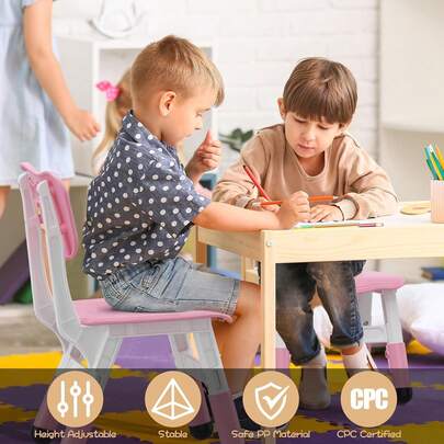 Pack de 2 Sillas Infantiles Ajustables en 3 Alturas, Silla Plástica Rosa para Niños y Niñas 2-6 Años, Ideal para Hogar, Guardería, Aula y Uso Interior – Mueble Infantil & Kids