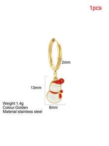 1pc Y2K Stainless Steel Enamel Cartoon Christmas Santa Claus & Reindeer Stocking Earrings, Suitable For Christmas Wear And Everyday Autumn/Winter Wear
