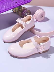 1 Pair Of Must-Have Pink Mary Jane Shoes For Girls In 2025 - Cool Pink Two-Tone Knit, Magic Strap With Pearl Lace Trim, Protective Sole, Round Thick Heel, Woodland Style Flat Shoes For Children, Suitable For Ages 5-12, Perfect For Halloween/Parties/School Commuting!