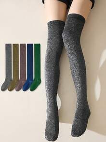 1/2/5 Pairs Women Metallic Shiny Over,The,Knee Socks, Vintage Thigh High Socks, Versatile For Spring/Summer Calf Socks, Halloween, Cozy Socks