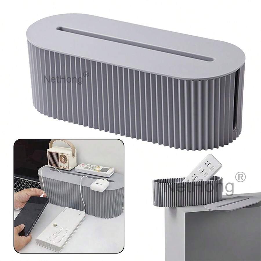 1 Office Cable Organizer With Lid, Large Capacity Cable Organizer, Space Saving Cable Management Box For Desktop Outlets - Dark Grey - View 1