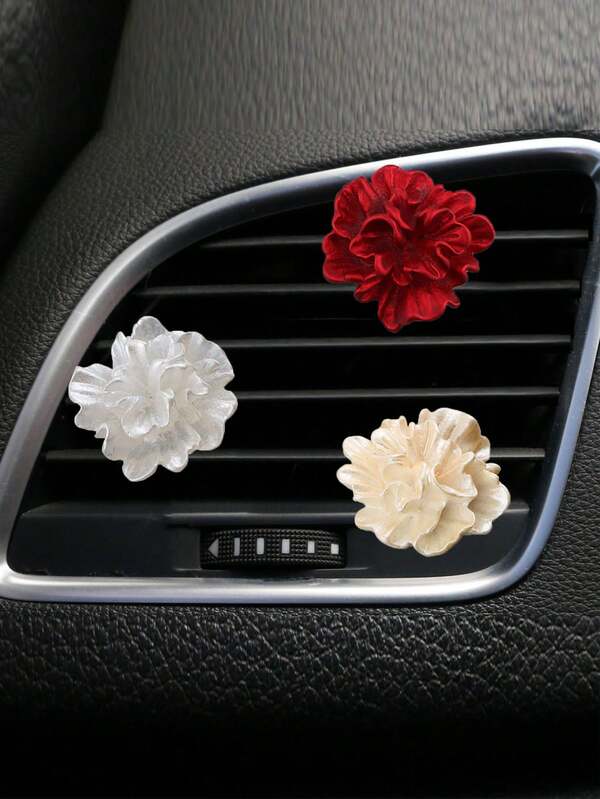 3 قطع مشبك عطر لفتحة تهوية السيارة بزهرة من الراتنج المجعد، معطر هواء بزهرة اللؤلؤ، ديكور داخلي للسيارة