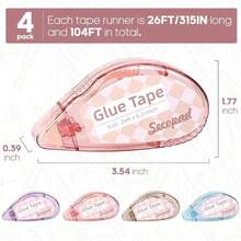 4 Packs Double-Sided Adhesive Rolls For Handicrafts (Applicable Scenarios: Scrapbook Tape, General-Purpose Adhesive Tape, Scrapbook Roller-Style Supplies, Diary Decoration, Office & Teaching Supplies;Suitable For Adults And Students), Specification: 0.3 Inches * 26 Feet - Multicolor - View 6
