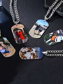 Personalized Photo Necklace, Custom Color Photo Necklace, Stainless Steel Personalized Photo Pendant, Hip Hop Punk Style Jewelry, Stainless Steel Silver, Gold Thick Chain Necklace, Couple Jewelry, Couple Photo, Family Photo, Anniversary, Birthday, Wedding Gift, Unisex Necklace