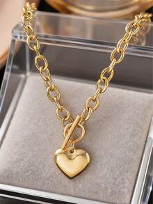 1 pieza Collar con colgante de corazón chapado en oro de 18K de acero inoxidable, elegante y adecuado para uso diario de mujeres, fiestas o regalo del Día de San Valentín