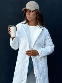 Women's Quilted Long Coat, Elegant, With Collar, Warm Winter Wear, Fashionable Coat, Snap Fastening, A Stylish Choice For Autumn And Winter, Suitable For Everyday And Formal Looks, Comfortable Casual And Classic Coat In One - White - View 2