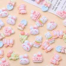 10/20/30pcs Resin Mini Cute Cartoon Rabbit, Bouquet, Bow Heart Decorations - Flat Rhinestone, Suitable For Nail Art, Scrapbooking, DIY Crafts Accessories And Home Decor, Easter Decoration
