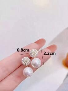 1 Pair Delicate & Luxurious Faux Pearl Front-Back Earrings In Minimalist French Style, Elegant Double-Sided Studs For Women, Perfect For Everyday Wear, Parties, And Special Occasions - 彩色 - 查看 3