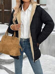 Mobula Sound Reversible Padded Coat, Fashion Casual Outerwear For Autumn/Winter, Suitable For Festivals, Holidays, Daily Wear, Dates, Travels - Black - View 2