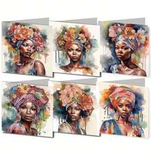 6件套DIY钻石画套装，蘑菇书、三口之家、花发女郎、孔雀动物主题贺卡，祝福与愿望，独特不对称形状钻石，纸质材料，手工工具及用品，适合长辈，节日派对DIY手工礼物 - 彩色 - 查看 14