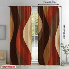 2 piezas Cortinas modernas con estampado de olas abstractas - Cortinas de poliéster de colores de la tierra (marrón/beige/naranja/rojo), diseño de bolsa para barra, lavables a máquina, adecuadas para dormitorios, salas de estar, cocinas y salas de estudio - Cortinas de decoración del hogar modernas, cortinas de sala de estar, divisores de habitaciones, decoración artística, fácil mantenimiento, cortinas decorativas, cortinas de decoración interior de moda