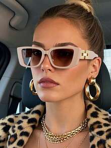 1 Paar khakifarbene, lässige, retromodische, Cut Out Diamantketten-Quadratbrille mit Piloten-Design, breite und schmale Bügel, geeignet für den täglichen Gebrauch, Street-Style und Schulanfang