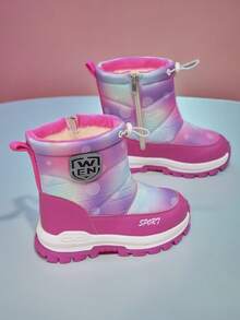 儿童雪地靴，冬季保暖鞋，带绒毛内衬的户外靴 - 粉色 - 查看 6