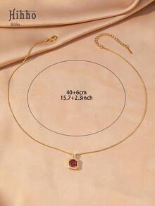 Hihho 1 件优雅红色锆石项链，高端蛇骨链吊坠项链，适合女士 - 紅色 - 查看 5
