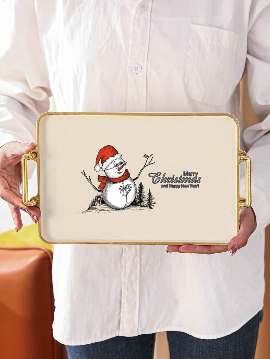 1 Stück Weihnachts-Kunststoff-Tablett, Mehrzweck-Aufbewahrungstablett für Küche, Esszimmer, Wohnzimmer, geeignet für Teesets, Gläser, Süßigkeiten, Kekse, Brot, Hochzeiten, Partys, Geschenke, Geburtstage, Weihnachten