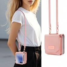 VIETAO Lanyard Faux Leather Wallet Card Slot Moblie Phone Case Cover Compatible With Samsung Galaxy Z Flip 3 5g 4 5 6 7