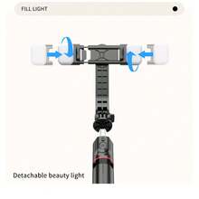 Portable Selfie Stick With Tripod, Dual Fill Lights (3 Color Temperatures, 6 Brightness Levels), Umbrella-Style Stable Stand, 1160mm Extended Pole, Reinforced Tripod, Bluetooth Remote Shutter, 360° Rotation For Landscape & Portrait, Compatible With Android & IOS Compatible With Iphone Android Phone For Summer Vacation, Travel, Fill Light, Outdoor Activities, Live Streaming Vacation Travlel Outdoor Activities Live Streaming Vlogging Equipment - Black - View 10