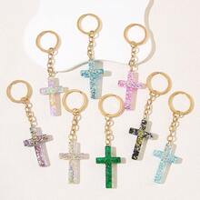 1pc Women's Fashionable Personalized Resin Heart Cross Pendant Keychain For Ladies, Christian Keyring Gift For Girlfriend, Friends And Women, Ideal For Backpack, Purse Decoration School Letter Car Accessories Cute Goth Y2k Bag Accessories Lanyards With Id Holder Car Accessories Bag Charms - Multicolor - View 14