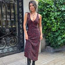 Printed Women's Fashionable Sexy Vest Sleeveless Deep V-Neck Street Decoration Long Vest Robe Women Elegant Tight Clothing Party - màu đen - Xem 3