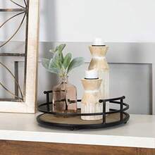 Metal And Wood Round Tray Wooden Coffee Table Tray Decor For Empty Table Surfaces Decorative Round Serving Tray With Handles