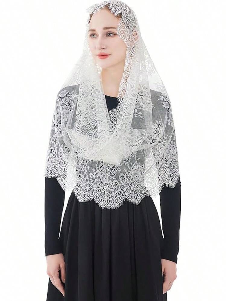 Wgior Spanish Infinity Veils For Church Lace Chapel Veils Catholic Church Veil Latin Mass Head Covering Scarf Mantillahalloween - Ngà voi - Xem 1