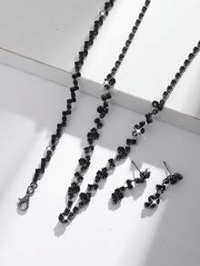 4pcs/Set European & American Cross-Border Necklace, Earrings, Bracelet, Earrings Jewelry Set, Fashion Versatile Bridal Accessories ,Summer,Jewellery,Festival,Accessories - Black - View 4