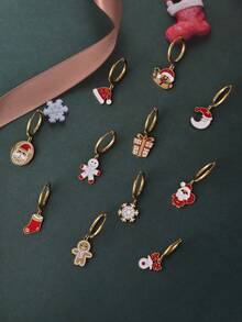 1pc Y2K Stainless Steel Enamel Cartoon Christmas Santa Claus & Reindeer Stocking Earrings, Suitable For Christmas Wear And Everyday Autumn/Winter Wear