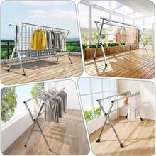 1.6 Tendedero Plegable de Ropa con 30 Ganchos y 12 Pinzas, Tendedero de Ropa de Acero Inoxidable Retrctil y Plegable para Interior y Exterior, Secador con Tubera Reforzada Ahorra Espacio - Plata - Ver 6