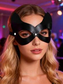 1 Peça Máscara de Fantasia de Olho de Gato Meia Face Preta de Couro para Mulher, Máscara de Mascarada para Festa Rave e Cosplay - Estilo preto 2 - Visão 11