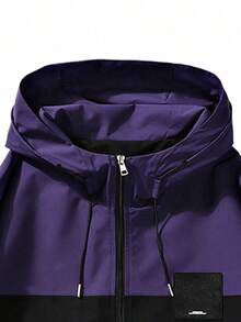 Men's Spring And Autumn New Colorblock Casual Jacket, Fashionable Hooded Windbreaker Coat - Purple - View 3