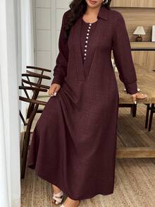 UrbanChic 腰线双层门襟超大开衩裙摆长连衣裙，适合返校、外出、浪漫假日、夏季假日、婚礼及活动、度假、海滩、春假等场合。 - 酒紅色 - 查看 6