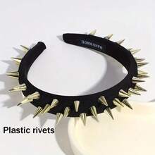 Women's High-End Studded Black Headband, Wide-Brimmed, Fashionable Punk-Style Headband Hair Clip Summer. - 金色 - 查看 8