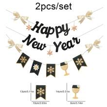 2026 SZCZĘŚLIWEGO NOWEGO ROKU, dekoracyjny baner na imprezę, czarno-złote litery, cyfry, butelka wina, fajerwerki, zegar, chorągiewka, zestaw ścienny - Wielokolorowe - Zobacz 9