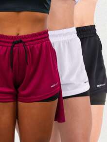 Women's 2-In-1 Dryfit Gym Shorts Kit: 3 Double Shorts For Training, Hiking And Other Sports - 黑色+白色+葡萄 - 查看 1