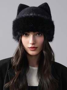 1 件女士针织帽，带有蓬松的猫耳动物图案，温暖的耳朵保护，俏皮的针织猫耳设计，与配套的毛衣完美搭配，营造出舒适和治愈的秋冬氛围，温暖而时尚，适合日常穿着、主题公园、咖啡馆、拍照 - 多色 - 查看 5