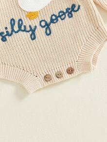 Newborn Infant Cute Goose Letter Embroidery  Romper Jumpsuit Baby Knitted Sweater Long Sleeve Round Neck Rompers Newborn Girl Boy Goose Funny Romper Reveal Pregnancy Announcement Clothes - 米色 - 查看 6
