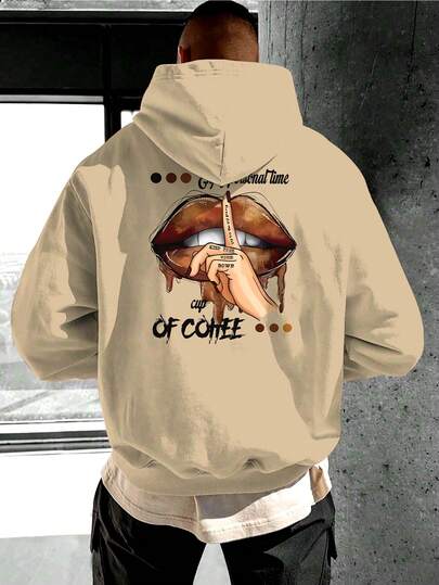 Sudadera con capucha casual de manga larga con cordón y estampado sencillo y de moda para hombre