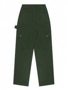 Women Casual Green Cargo Pants Y2K Washed Multi-Pocket Stretch Baggy Wide Leg Pants Sexy Streetwear Loose Pants, 2026 Summer. - Green - View 7