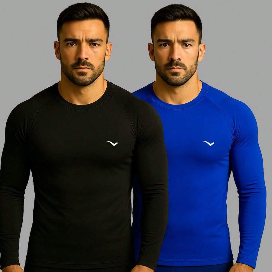 Kit 2 Men's Thermal Tops UV 50+ Sun Protection - Negro y azul real - Ver 1