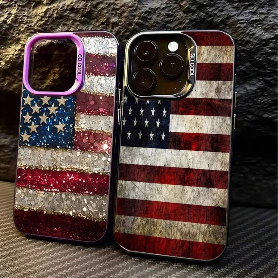 USA National Flag Pattern Phone Case Compatible With  17 Air 16 15 14 13 12 11 Pro Max XR XS X 7 8 Plus Square Cover Bumper Back Case Cover Compatible With  17 Pro Case,  17 Pro Max Case,  17 Case,  16 Pro Case - Black-yYDSG959 - View 1