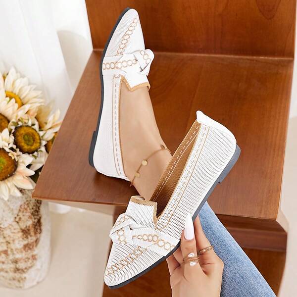 Damen Spitzschuh Schleife Dekor Flache Schuhe - Bequeme & Stilvolle Slip-On Loafer für den täglichen Gebrauch