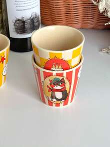 200ml艺术动物陶瓷杯，复古条纹意式咖啡杯，家用手握杯，农场主题下午茶杯，水杯，马克杯，小容量陶瓷杯，牛奶杯，礼品杯 - 彩色 - 查看 4